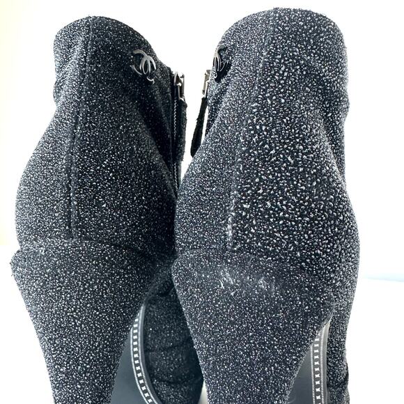 Chanel Black CC Sparkle Glitter Cap Toe Platform Short Boots IT 39 - Picture 12 of 15